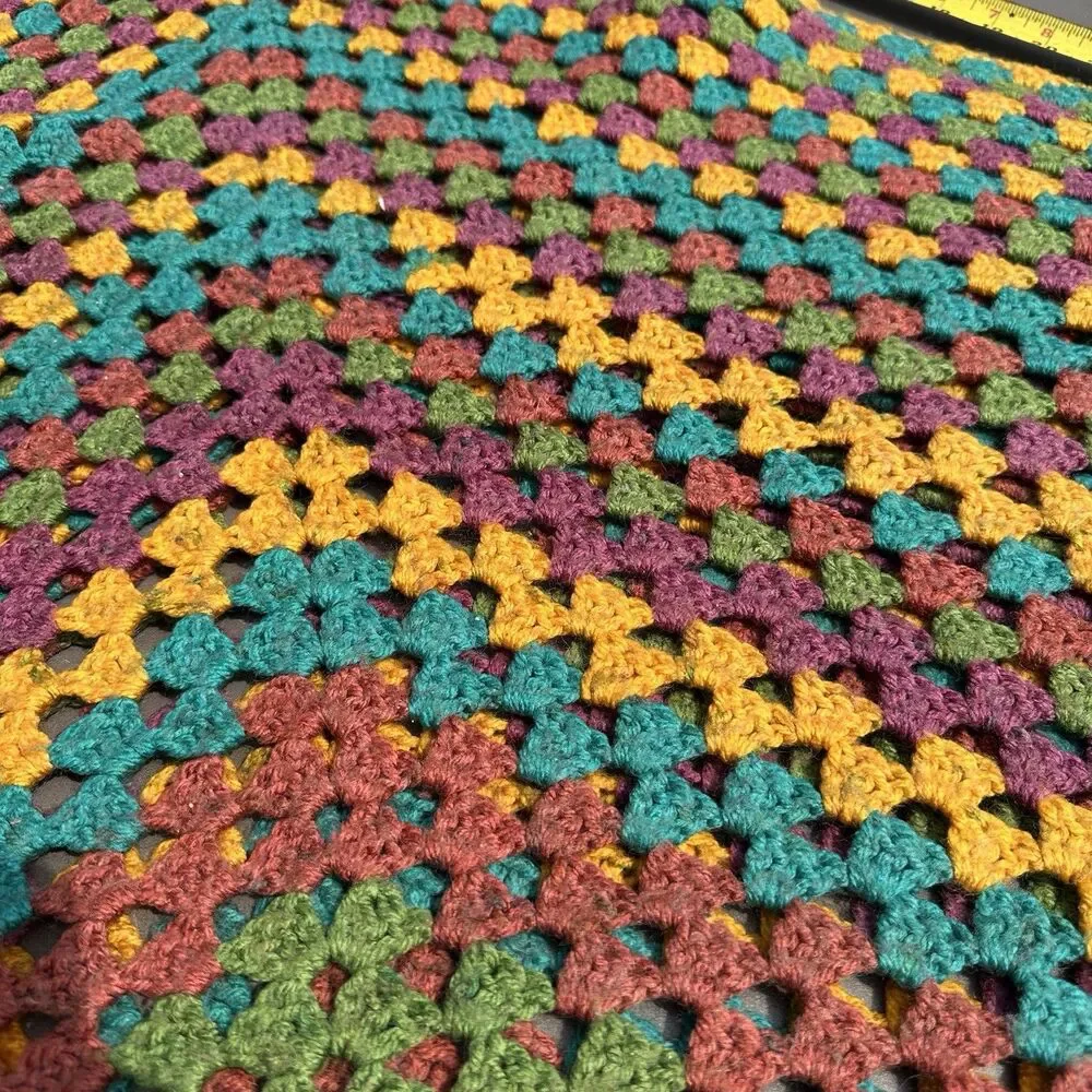 Crocheted Granny Square Multicolor Sofa Throw Afghan 57x57 Vintage Cottagecore